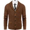 image:imageCOOFANDY Mens Shawl Collar Cardigan Sweater Slim Fit Cable Knit Button up Sweater with PocketsLight Caramel