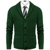 image:imageCOOFANDY Mens Shawl Collar Cardigan Sweater Slim Fit Cable Knit Button up Sweater with PocketsLight Green