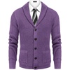image:imageCOOFANDY Mens Shawl Collar Cardigan Sweater Slim Fit Cable Knit Button up Sweater with PocketsPurple