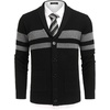 image:imageCOOFANDY Mens Shawl Collar Cardigan Sweater Slim Fit Cable Knit Button up Sweater with PocketsStripesdark Gray on Black