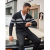 image:imageCOOFANDY Mens Shawl Collar Cardigan Sweater Slim Fit Cable Knit Button up Sweater with PocketsStripesdark Gray on Black