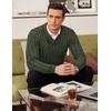 image:imageCOOFANDY Mens Shawl Collar Pullover Sweater Slim Fit Casual Button Cable Knit SweatersArmy Green