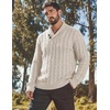 image:imageCOOFANDY Mens Shawl Collar Pullover Sweater Slim Fit Casual Button Cable Knit SweatersBeige