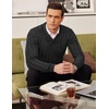 image:imageCOOFANDY Mens Shawl Collar Pullover Sweater Slim Fit Casual Button Cable Knit SweatersDark Grey