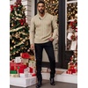image:imageCOOFANDY Mens Shawl Collar Pullover Sweater Slim Fit Casual Button Cable Knit SweatersKhaki
