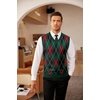 image:imageCOOFANDY Mens Sleeveless V Neck Pullover Sweater Slim Fit Casual Argyle Vest SweatersGw345 Green and Black Plaid