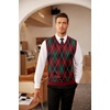 image:imageCOOFANDY Mens Sleeveless V Neck Pullover Sweater Slim Fit Casual Argyle Vest SweatersGw346 Red and Black Plaid
