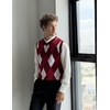 image:imageCOOFANDY Mens Sleeveless V Neck Pullover Sweater Slim Fit Casual Argyle Vest SweatersGw572 Red and White