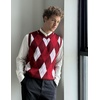 image:imageCOOFANDY Mens Sleeveless V Neck Pullover Sweater Slim Fit Casual Argyle Vest SweatersGw572 Red and White