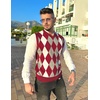 image:imageCOOFANDY Mens Sleeveless V Neck Pullover Sweater Slim Fit Casual Argyle Vest SweatersWine Red