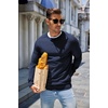 image:imageCOOFANDY Mens Sweater Crewneck Pullover Long Sleeve Lightweight Sweater Plain Knit Silm FitNavy Blue