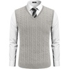 image:imageCOOFANDY Mens Sweater Vest Cable Knitted V Neck Slim Fit Sleeveless Pullover SweaterLight Grey