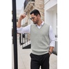image:imageCOOFANDY Mens Sweater Vest Cable Knitted V Neck Slim Fit Sleeveless Pullover SweaterLight Grey