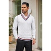 image:imageCOOFANDY Mens Sweater Vest V Neck Casual Sleeveless Pullover Striped Cable Knit Sweater VestAll White