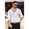 image:imageCOOFANDY Mens Sweater Vest V Neck Casual Sleeveless Pullover Striped Cable Knit Sweater VestAll White