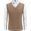 image:imageCOOFANDY Mens Sweater Vest V Neck Casual Sleeveless Pullover Striped Cable Knit Sweater VestDark Khaki