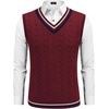 image:imageCOOFANDY Mens Sweater Vest V Neck Casual Sleeveless Pullover Striped Cable Knit Sweater VestDark Red