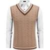 image:imageCOOFANDY Mens Sweater Vest V Neck Casual Sleeveless Pullover Striped Cable Knit Sweater VestKhaki