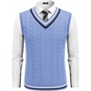 image:imageCOOFANDY Mens Sweater Vest V Neck Casual Sleeveless Pullover Striped Cable Knit Sweater VestLight Blue
