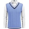 image:imageCOOFANDY Mens Sweater Vest V Neck Casual Sleeveless Pullover Striped Cable Knit Sweater VestLight Blue