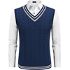 image:imageCOOFANDY Mens Sweater Vest V Neck Casual Sleeveless Pullover Striped Cable Knit Sweater VestNavy Blue