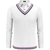 image:imageCOOFANDY Mens Sweater Vest V Neck Casual Sleeveless Pullover Striped Cable Knit Sweater VestWhite  Navy Blue Red Stripe