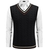 image:imageCOOFANDY Mens Sweater Vest V Neck Casual Sleeveless Pullover Striped Cable Knit Sweater VestWhite  Navy Blue Red Stripe