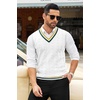 image:imageCOOFANDY Mens Sweater Vest V Neck Casual Sleeveless Pullover Striped Cable Knit Sweater VestYellow  Green Stripe
