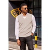 image:imageCOOFANDY Mens Sweater Vest V Neck Sleeveless Sweater Casual Knitted Vests  Regular Fit Lightweight Stretch Soft Business Casual Matching Fall Winter Fashion Classic Design Durable WrinkleFreeLight Khaki