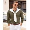 image:imageCOOFANDY Mens Sweaters Polos Long Sleeve V Neck Knit Polo Lightweight Casual Pullover SweaterArmy Green