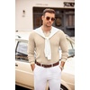 image:imageCOOFANDY Mens Sweaters Polos Long Sleeve V Neck Knit Polo Lightweight Casual Pullover SweaterCream