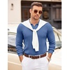 image:imageCOOFANDY Mens Sweaters Polos Long Sleeve V Neck Knit Polo Lightweight Casual Pullover SweaterDemin Blue