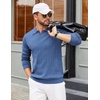image:imageCOOFANDY Mens Sweaters Polos Long Sleeve V Neck Knit Polo Lightweight Casual Pullover SweaterDemin Blue
