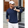 image:imageCOOFANDY Mens Sweaters Polos Long Sleeve V Neck Knit Polo Lightweight Casual Pullover SweaterNavy Blue