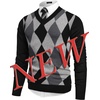 image:imageCOOFANDY Mens V Neck Dress Sweater Knit Long Sleeve Slim Fit Sweaters Fashion Pullover SweaterBalck Grey Argyle
