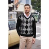 image:imageCOOFANDY Mens V Neck Dress Sweater Knit Long Sleeve Slim Fit Sweaters Fashion Pullover SweaterBalck Grey Argyle