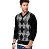 image:imageCOOFANDY Mens V Neck Dress Sweater Knit Long Sleeve Slim Fit Sweaters Fashion Pullover SweaterBalck Grey Argyle