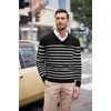 image:imageCOOFANDY Mens V Neck Dress Sweater Knit Long Sleeve Slim Fit Sweaters Fashion Pullover SweaterBalck White Stripe