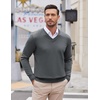 image:imageCOOFANDY Mens V Neck Dress Sweater Knit Long Sleeve Slim Fit Sweaters Fashion Pullover SweaterGrey