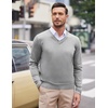 image:imageCOOFANDY Mens V Neck Dress Sweater Knit Long Sleeve Slim Fit Sweaters Fashion Pullover SweaterLight Grey
