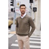 image:imageCOOFANDY Mens V Neck Dress Sweater Knit Long Sleeve Slim Fit Sweaters Fashion Pullover SweaterWhitebrown