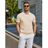 image:imageCOOFANDY Mens V Neck Short Sleeve Stretch Knit Polo ShirtApricot  White