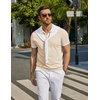 image:imageCOOFANDY Mens V Neck Short Sleeve Stretch Knit Polo ShirtApricot  White
