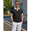 image:imageCOOFANDY Mens V Neck Short Sleeve Stretch Knit Polo ShirtBlack  White