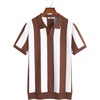 image:imageCOOFANDY Mens V Neck Short Sleeve Stretch Knit Polo ShirtCoffee  White Stripes