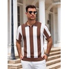 image:imageCOOFANDY Mens V Neck Short Sleeve Stretch Knit Polo ShirtCoffee  White Stripes