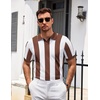 image:imageCOOFANDY Mens V Neck Short Sleeve Stretch Knit Polo ShirtCoffee  White Stripes