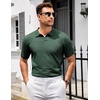 image:imageCOOFANDY Mens V Neck Short Sleeve Stretch Knit Polo ShirtDark Green