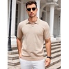 image:imageCOOFANDY Mens V Neck Short Sleeve Stretch Knit Polo ShirtKhaki