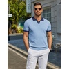 image:imageCOOFANDY Mens V Neck Short Sleeve Stretch Knit Polo ShirtLight Blue  Navy Blue